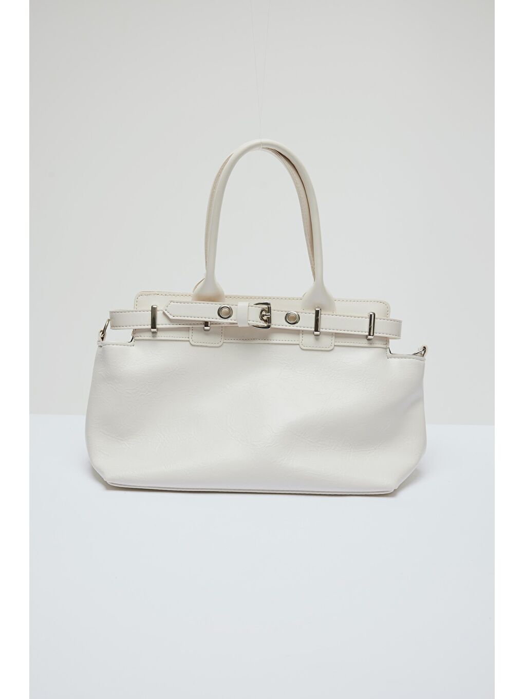 Ekru Twin Kemer Toka Detaylı Omuz Çanta Krem-4