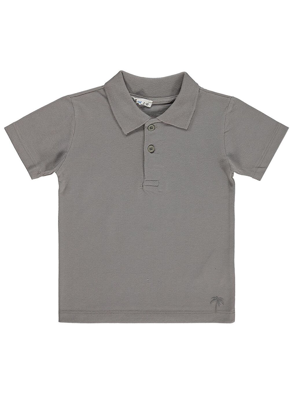 Boys Erkek Çocuk Palmiye Nakışlı Polo Yaka 2-5 Yaş Tişört - Gri-3