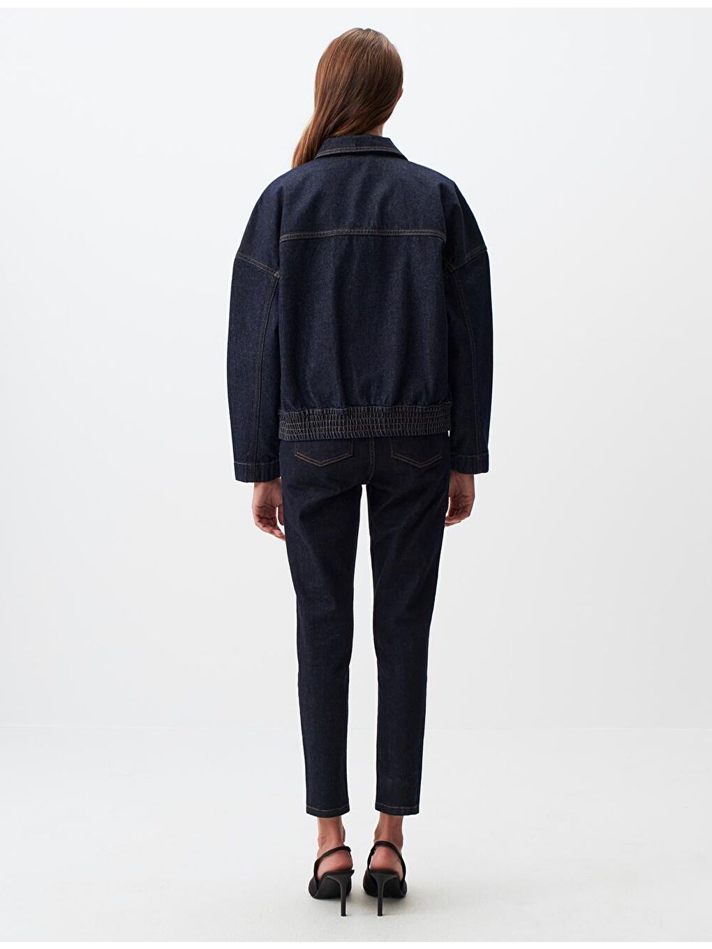 Koyu İndigo Mavi Polo Yaka Uzun Kollu Jean Ceket-4