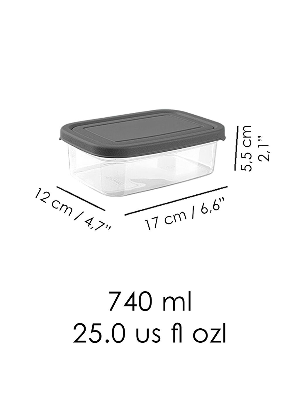 12 Adet Dikdörtgen Erzak Saklama Kabı 740 ml Gri-4