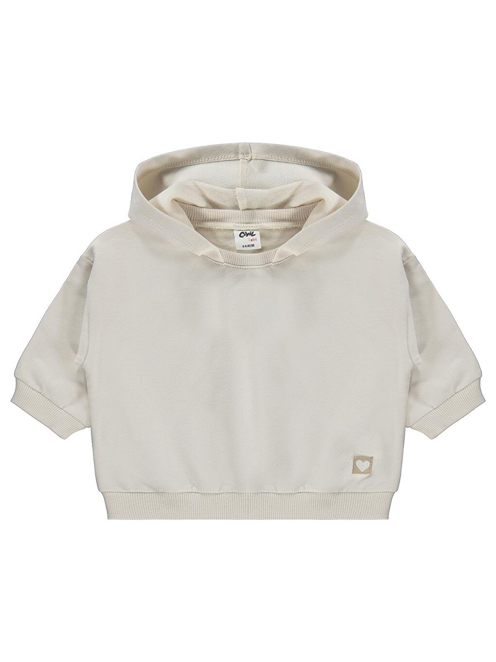 Baby Basic Kalp Etiketli Kapüşonlu 6-18 Ay Sweatshirt - Bej