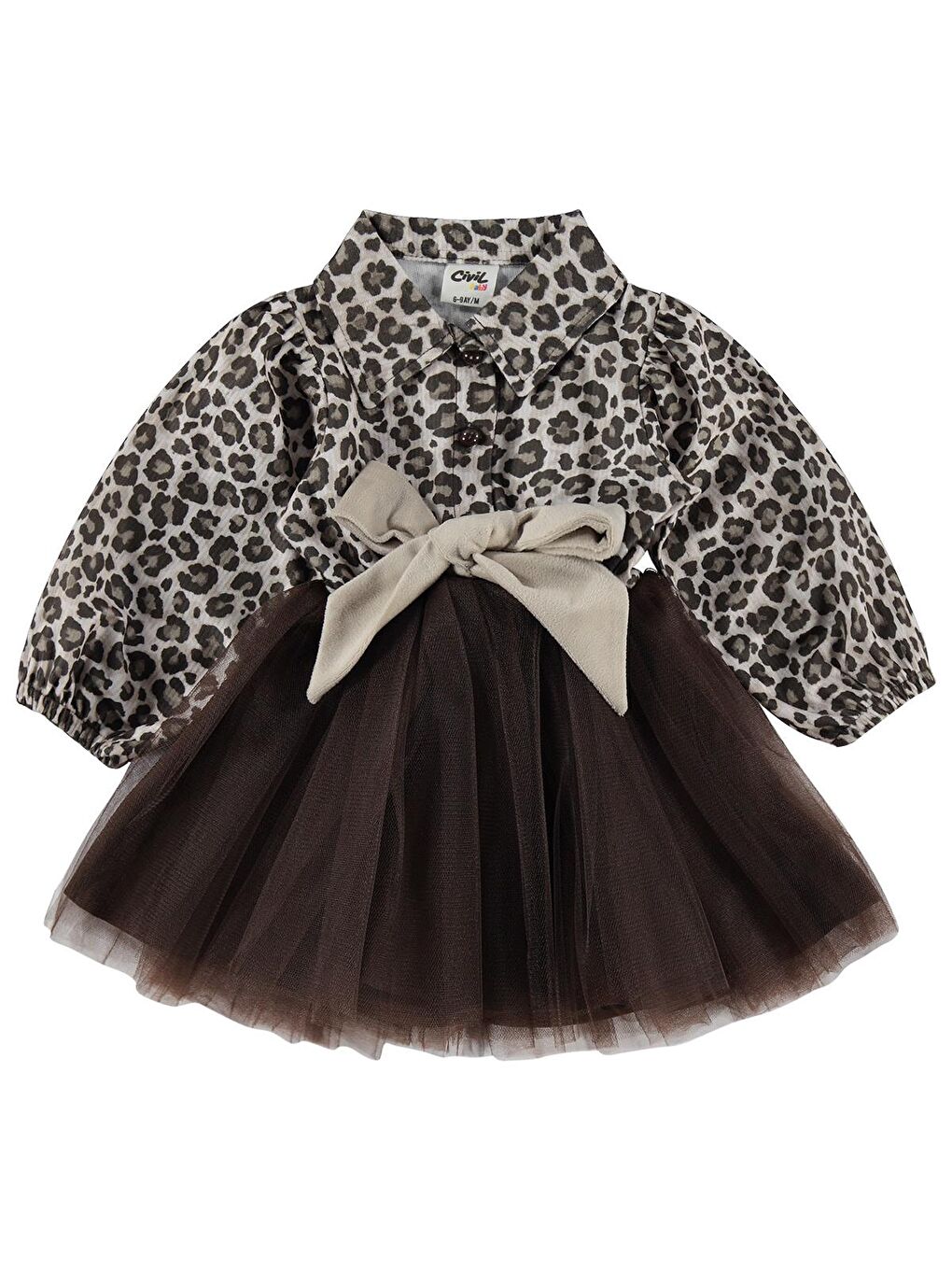 Baby Leopar Baskılı 6-18 Ay Elbise - Kahverengi-1