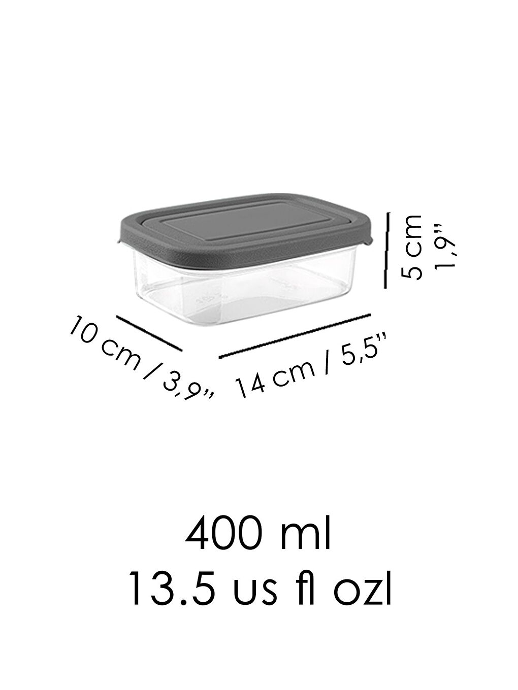 8 Adet Dikdörtgen Erzak Saklama Kabı 400 ml Gri-4