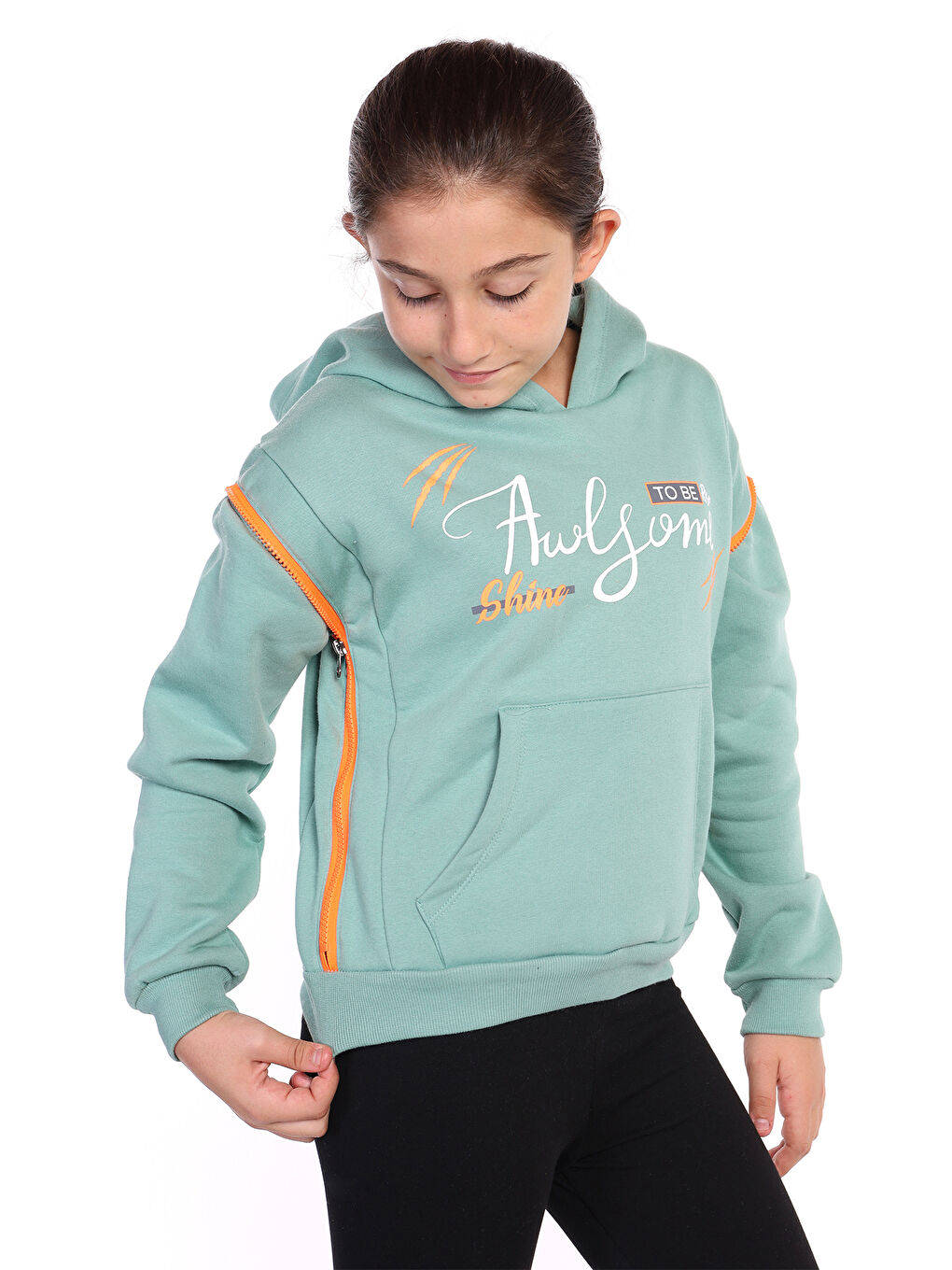 Toontoykids Yeşil Kız Çocuk Baskılı Kanguru Cepli Sweatshirt