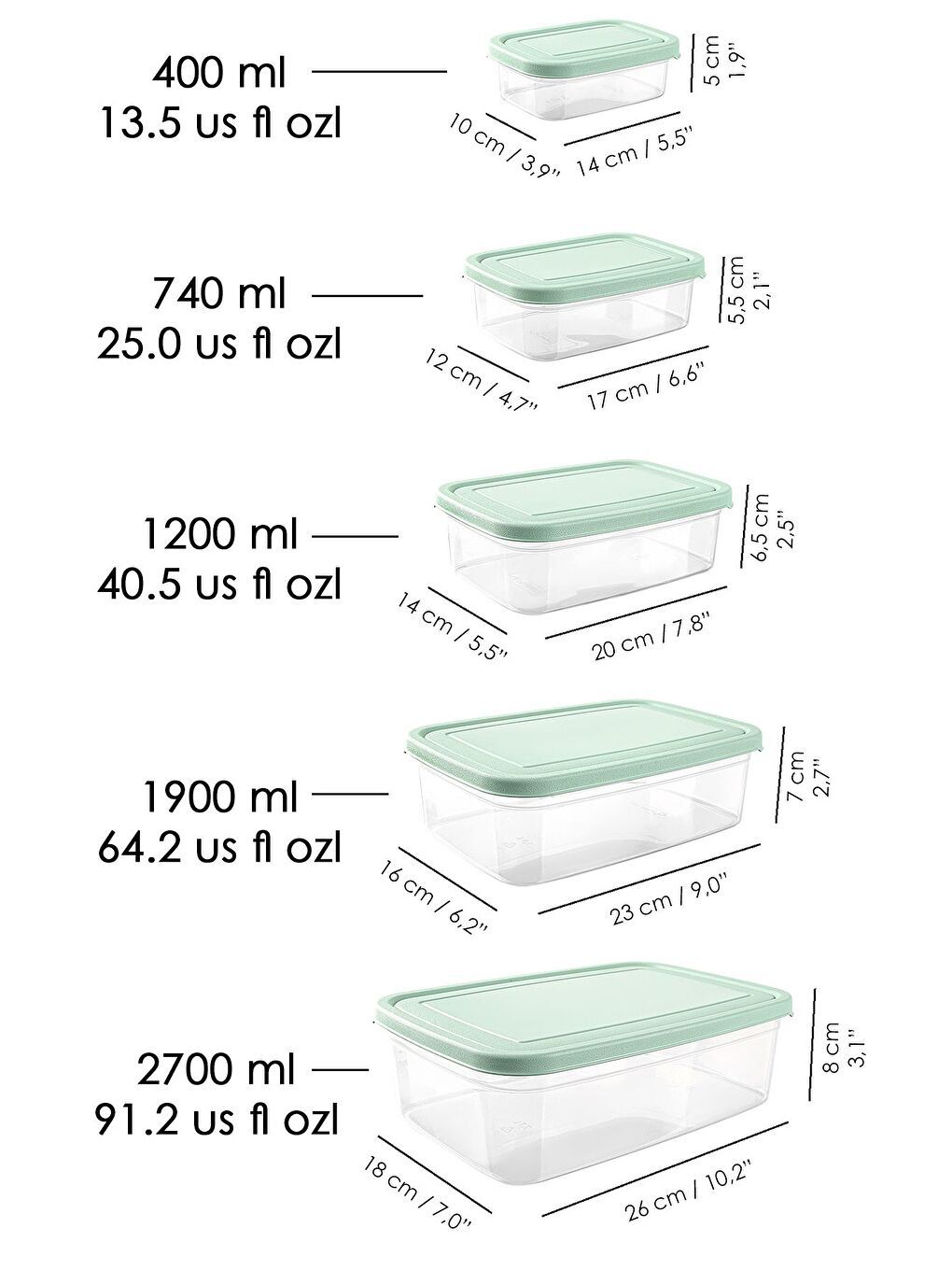 19'lu Dikdörtgen Erzak Saklama Kabı Seti Erzak Kabı Yeşil-4