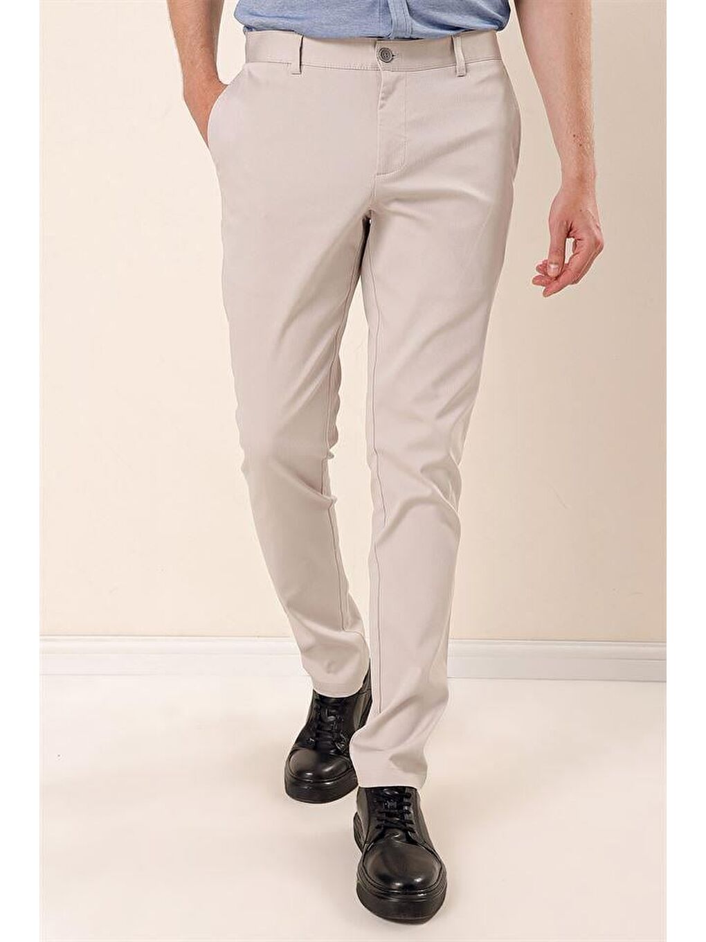 Bej Taş Rengi Pamuklu Yandan Cepli Casual Slim Fit Chino Pantolon 1003230103