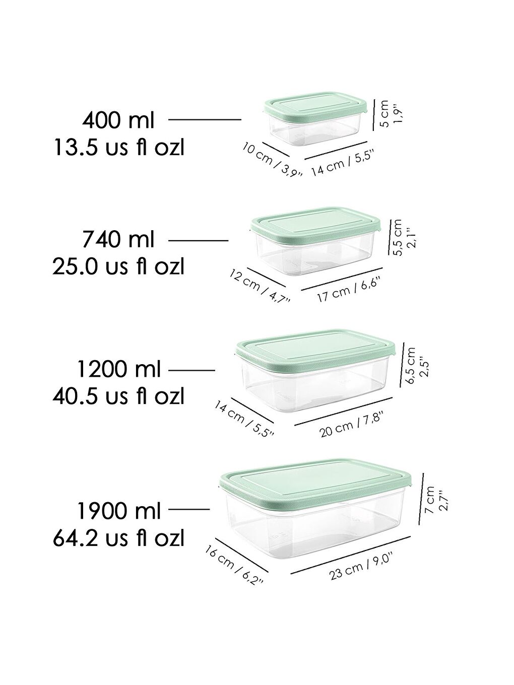 20 li Dikdörtgen Erzak Saklama Kabı Seti Erzak Kabı Yeşil-4
