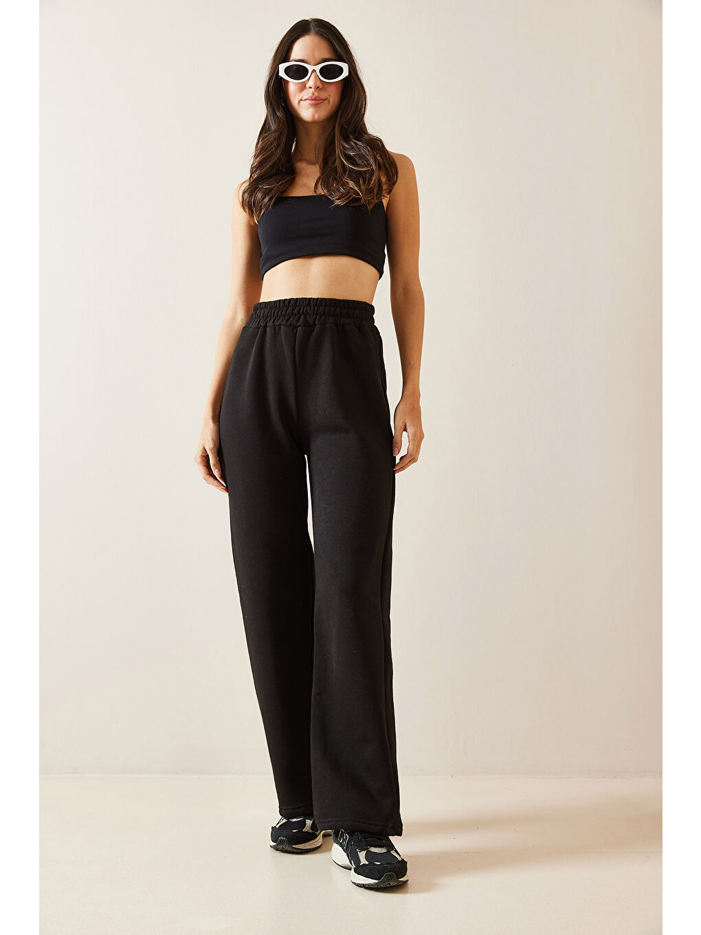 Siyah Yüksek Bel Oversize & Bol Kesim Eşofman Altı 5KXK8-49035-02-1