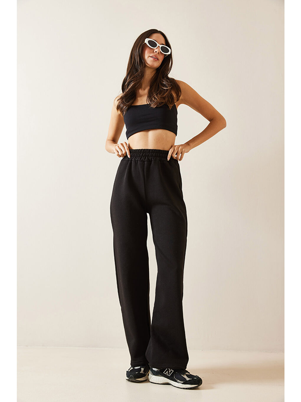 Siyah Yüksek Bel Oversize & Bol Kesim Eşofman Altı 5KXK8-49035-02-2