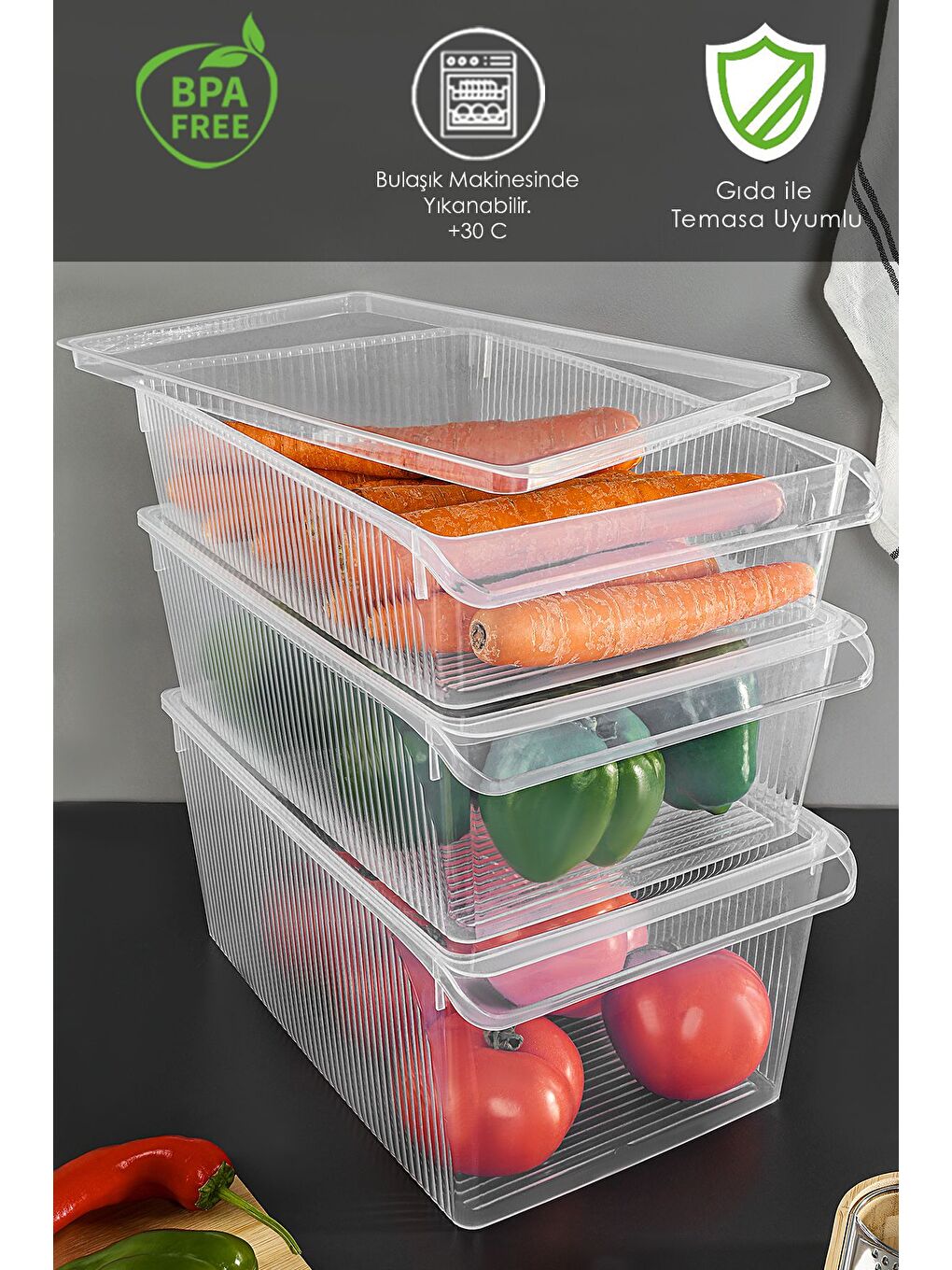 Renksiz 9'lu Kapaklı Buzdolabı Düzenleyici Set Meyve Sebze Saklama Kabı Dolap İçi Organizer 3x 4 6 8 lt-5