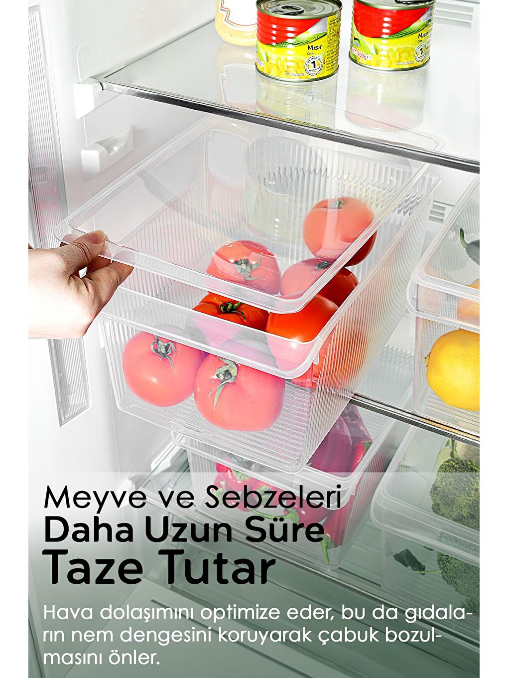 Renksiz 4 Adet Kapaklı Dolap İçi Buzdolabı Düzenleyici Organizer Sepet Meyve Sebze Saklama Kabı 8 lt-2