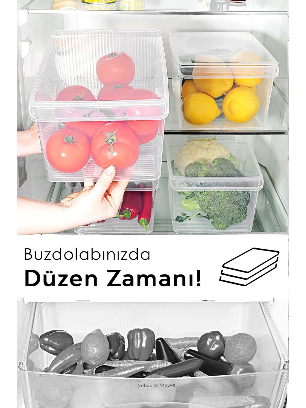 Renksiz 4 Adet Kapaklı Dolap İçi Buzdolabı Düzenleyici Organizer Sepet Meyve Sebze Saklama Kabı 8 lt-5