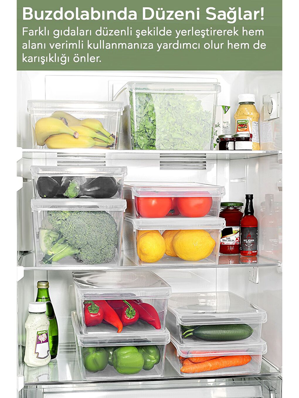 Renksiz 6'lı Kapaklı Saklama Kabı Seti Organizer Düzenleyici Meyve Sebze Erzak Kabı 2x 4 6 8 Litre-4