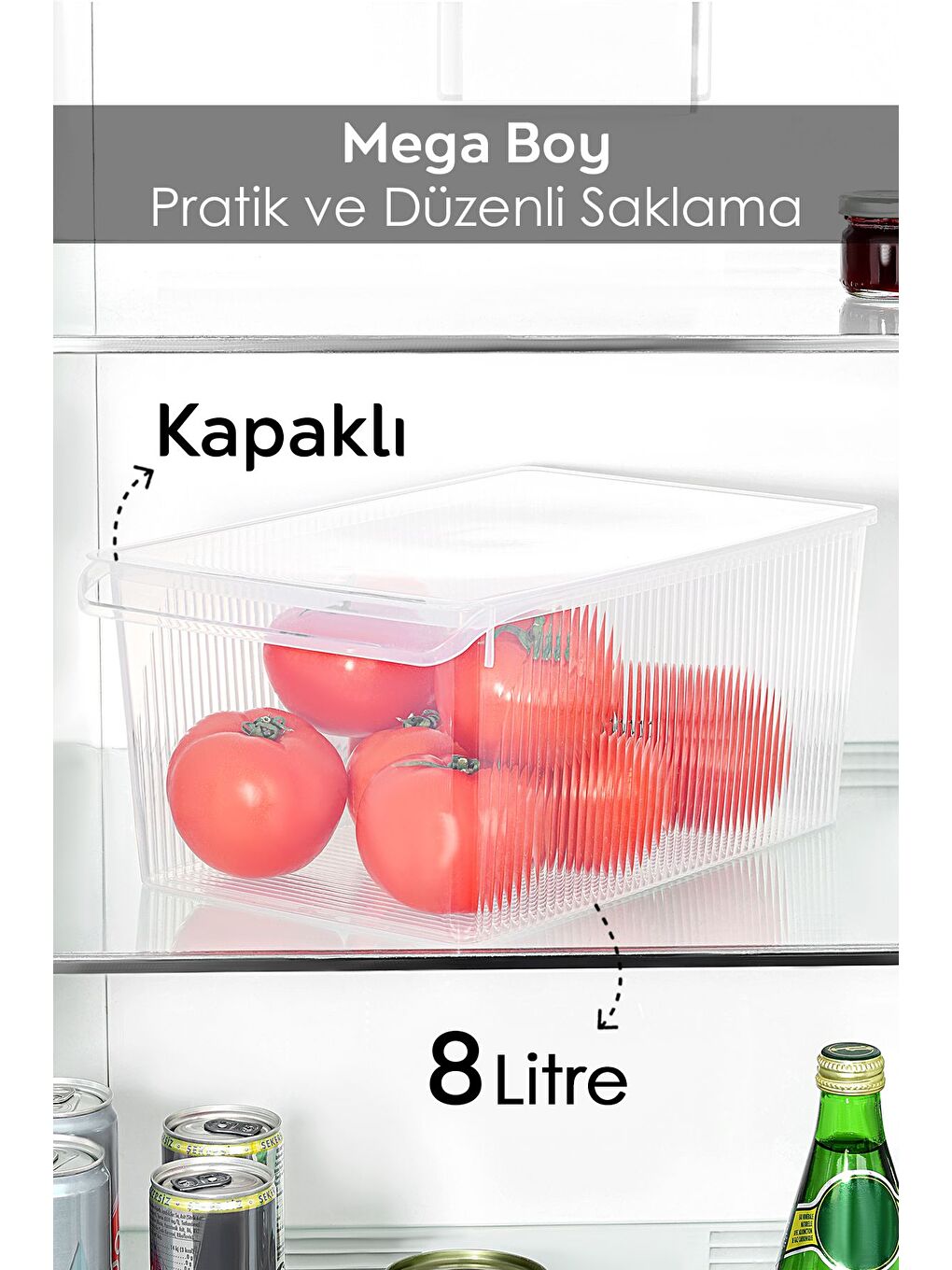 Renksiz 1 Adet Kapaklı Dolap İçi Buzdolabı Düzenleyici Mega Boy Organizer Meyve Sebze Saklama Kabı 8 lt-1