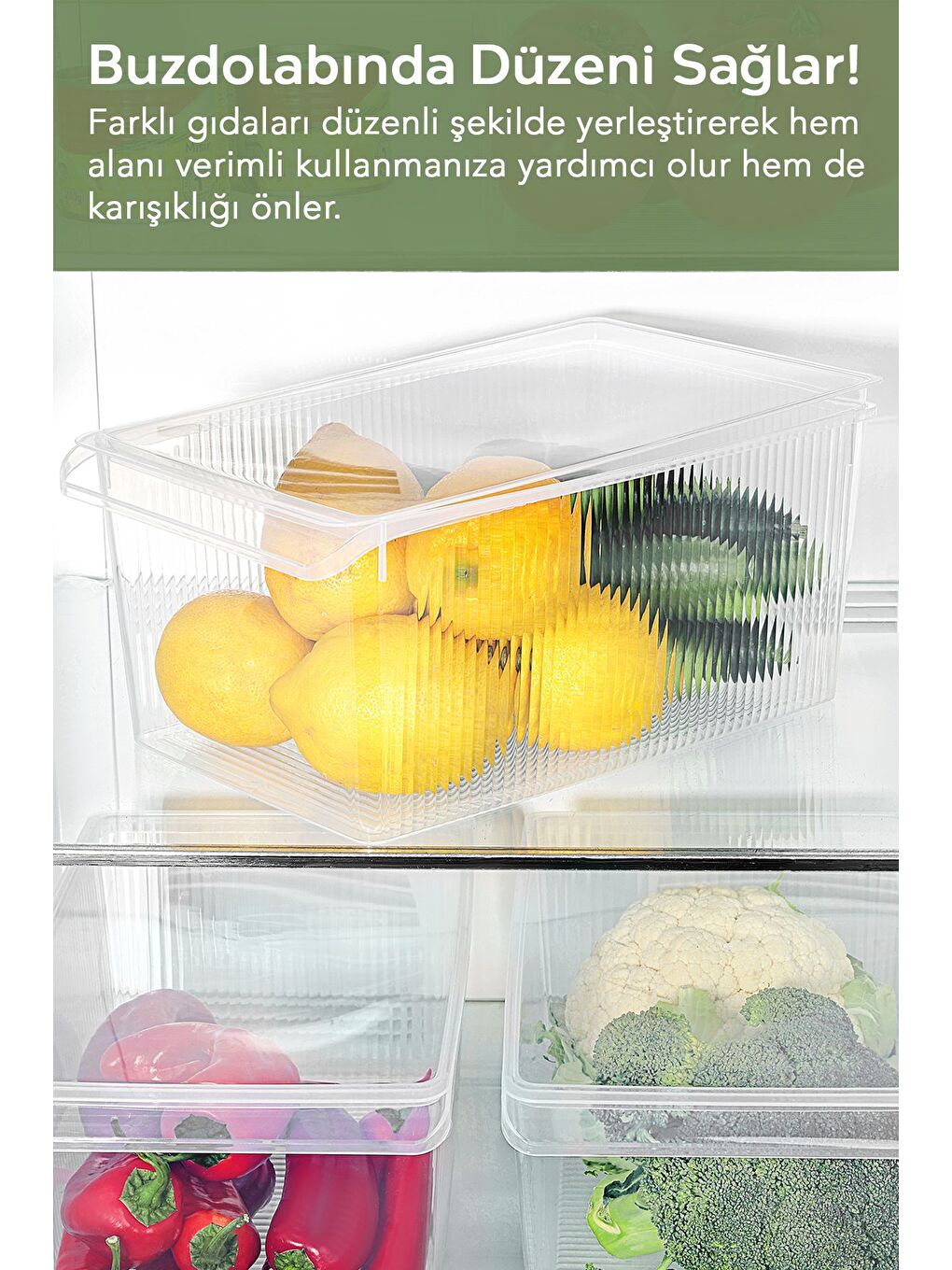 Renksiz 1 Adet Kapaklı Dolap İçi Buzdolabı Düzenleyici Mega Boy Organizer Meyve Sebze Saklama Kabı 8 lt-6
