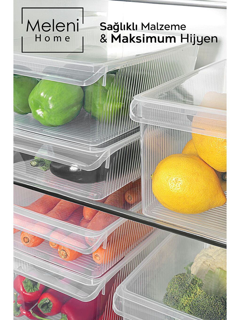 Renksiz 3'lü Kapaklı Buzdolabı Düzenleyici Set Meyve Sebze Saklama Kabı Dolap İçi Organizer 1x 4 6 8 lt-3
