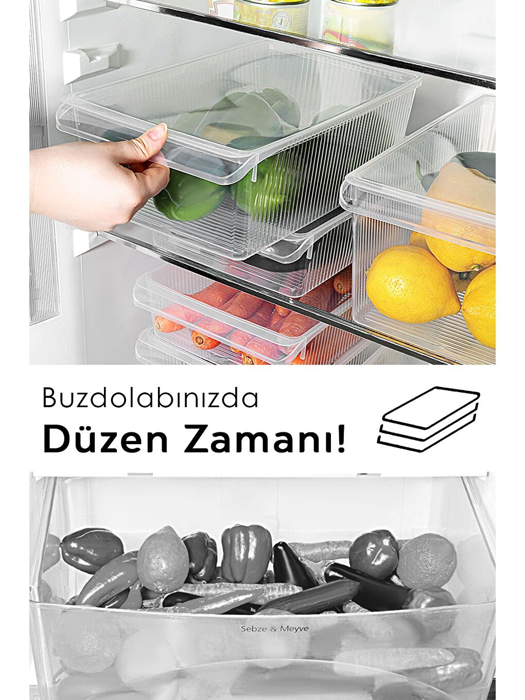 Renksiz 3'lü Kapaklı Buzdolabı Düzenleyici Set Meyve Sebze Saklama Kabı Dolap İçi Organizer 1x 4 6 8 lt-6