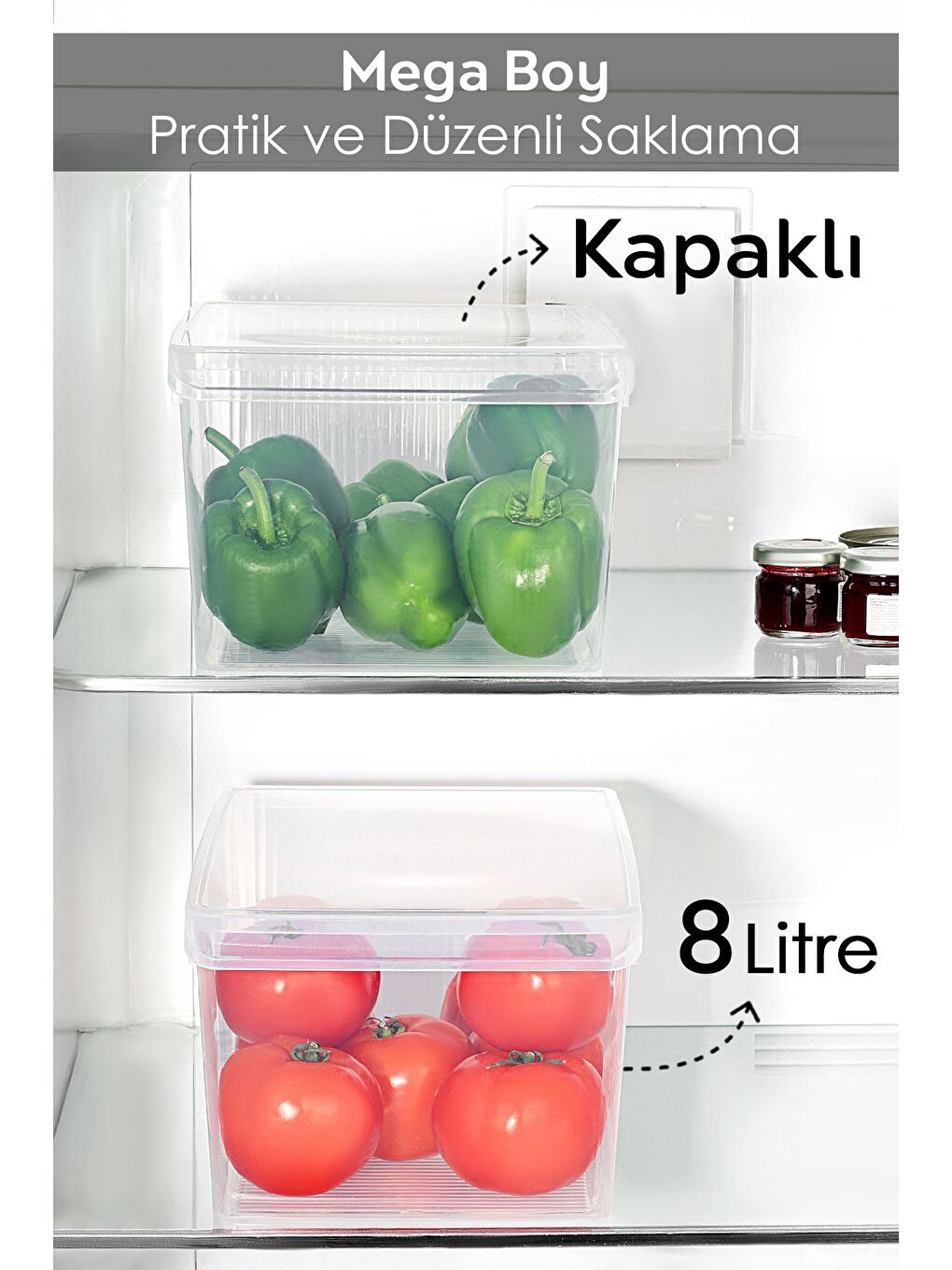 Renksiz 2 Adet Kapaklı Dolap İçi Buzdolabı Düzenleyici Organizer Sepet Meyve Sebze Saklama Kabı 8 lt-1