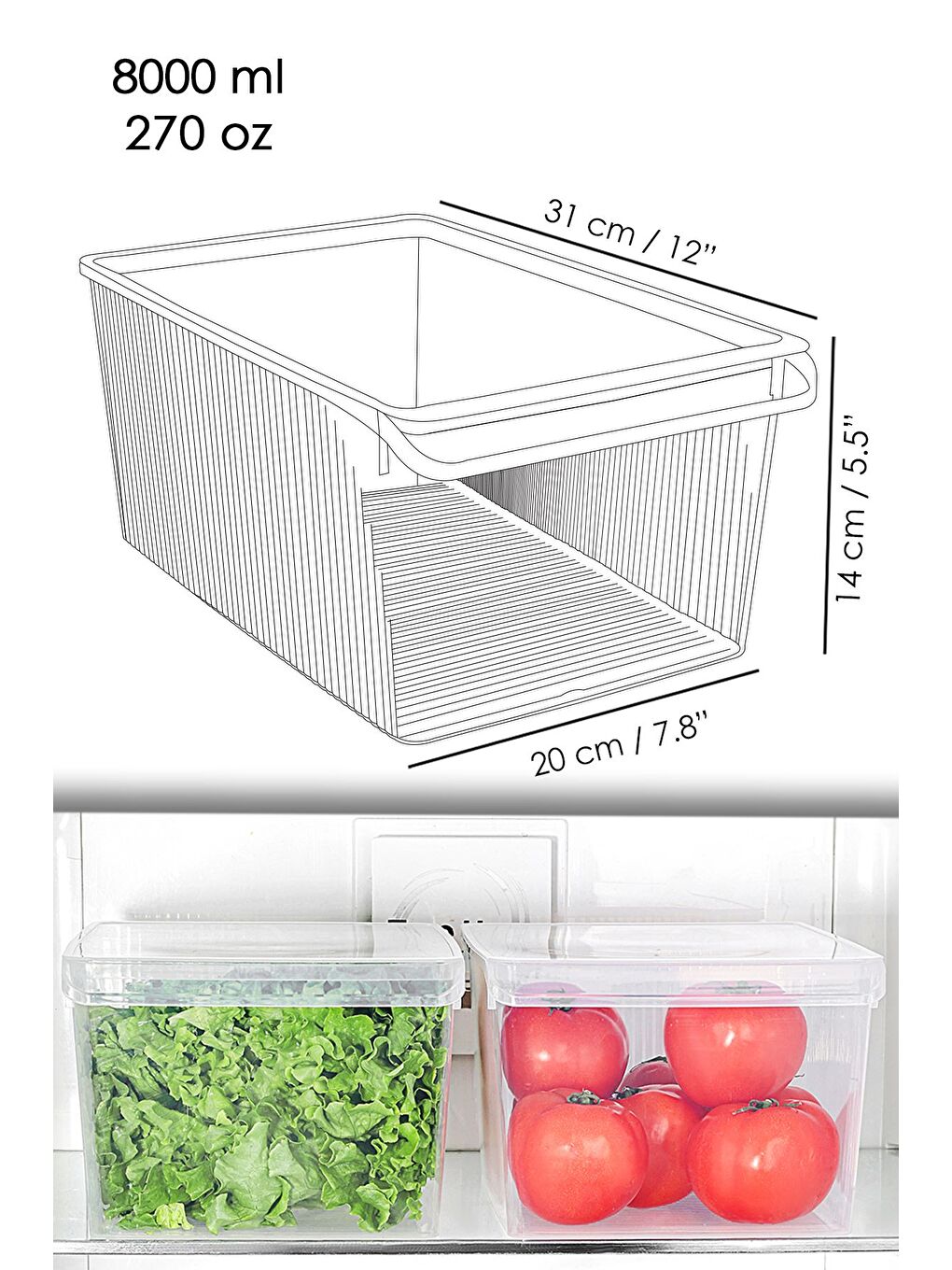 Renksiz 2 Adet Kapaklı Dolap İçi Buzdolabı Düzenleyici Organizer Sepet Meyve Sebze Saklama Kabı 8 lt-7