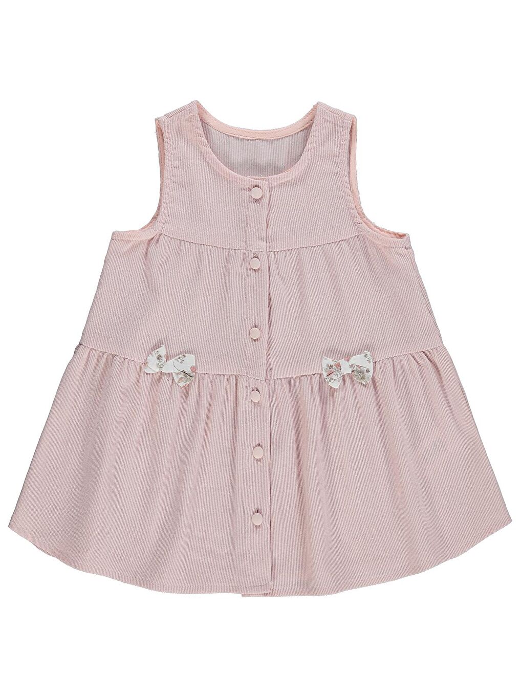 Pembe Girls Önü Düğmeli 2-5 Yaş Elbise - Pudra-1