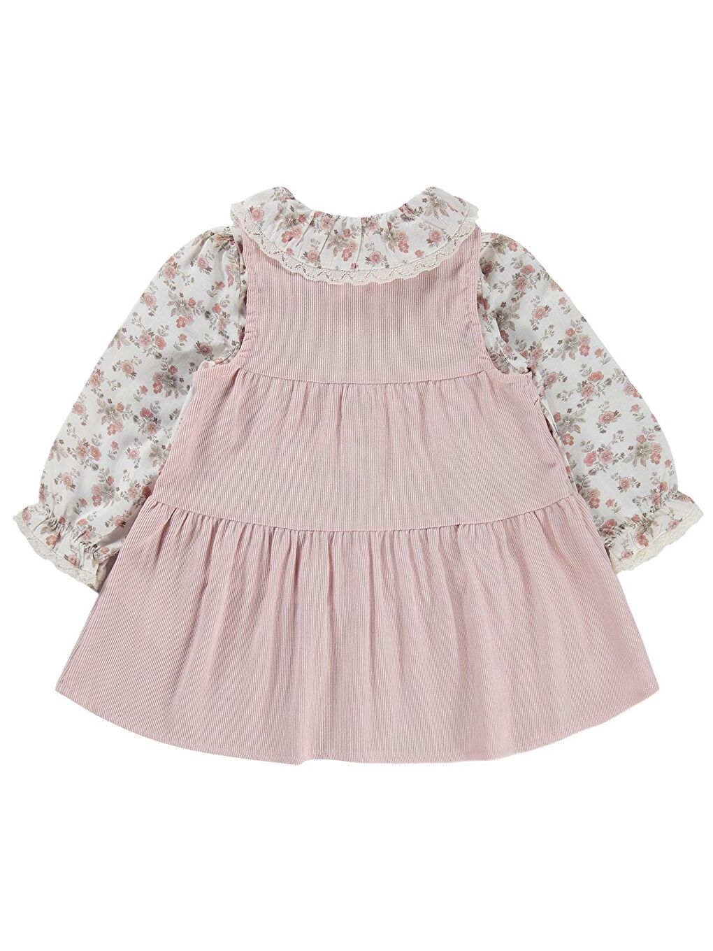 Pembe Girls Önü Düğmeli 2-5 Yaş Elbise - Pudra-3