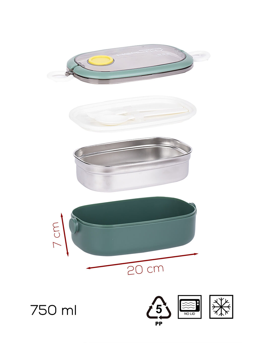 Posima 3114-2 Vakumlu Lunch Box Çelik Kolay Kilitlenir Kendinden Kaşıklı Sefer Tası – 750ml Yeşil-3