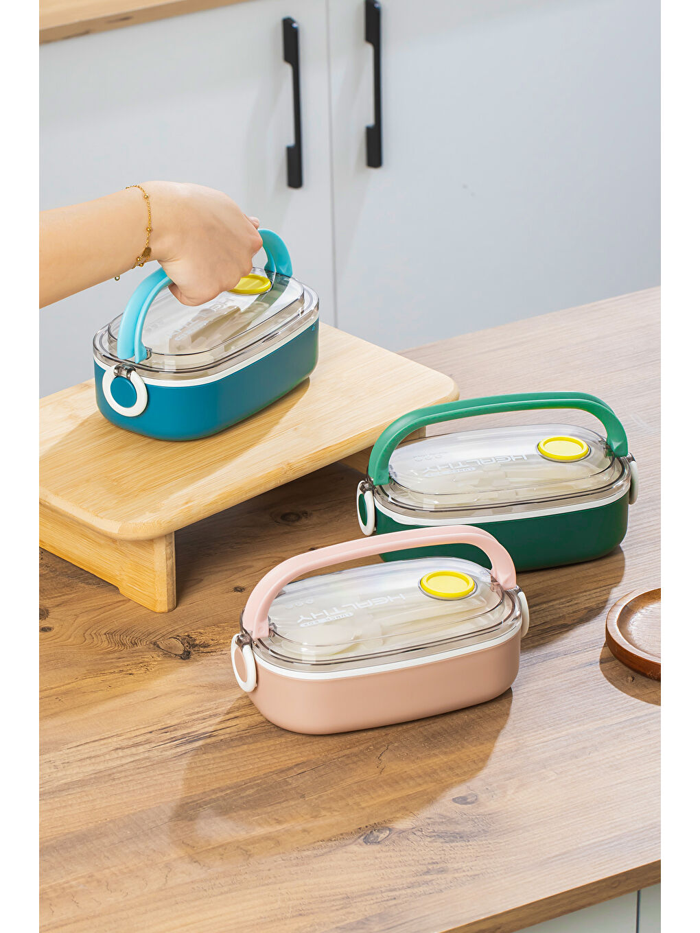 Posima 3114-2 Vakumlu Lunch Box Çelik Kolay Kilitlenir Kendinden Kaşıklı Sefer Tası – 750ml Yeşil-4