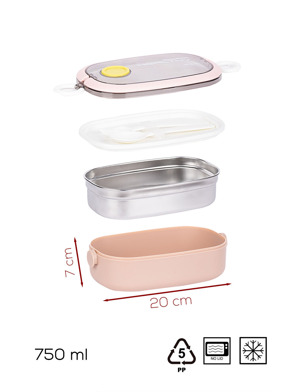 Posima 3114 Vakumlu Lunch Box Çelik Kolay Kilitlenir Kendinden Kaşıklı Sefer Tası – 750ml Pembe-1