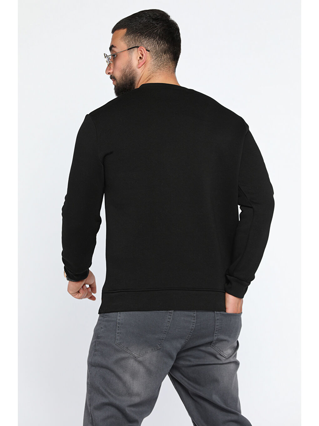 Mishar İtalia Siyah Erkek Yazı Baskılı Şardonlu Üç İplik Sweatshirt - 1