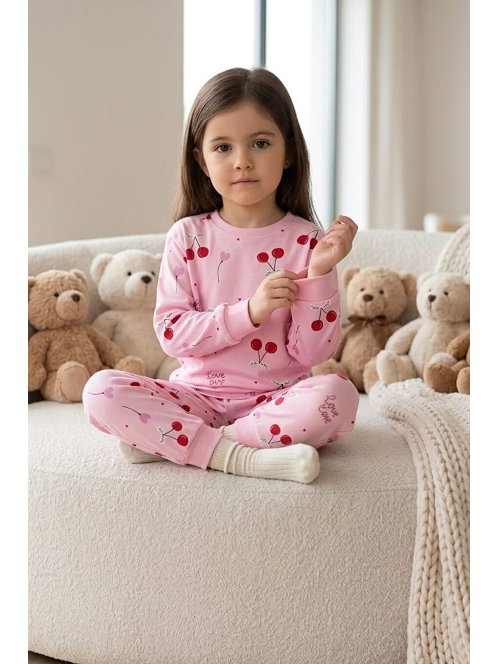 Pembe Kız Çocuk Pamuklu Desenli Pijama Takım Tkm1018
