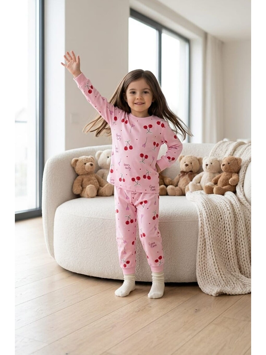 Pembe Kız Çocuk Pamuklu Desenli Pijama Takım Tkm1018-2