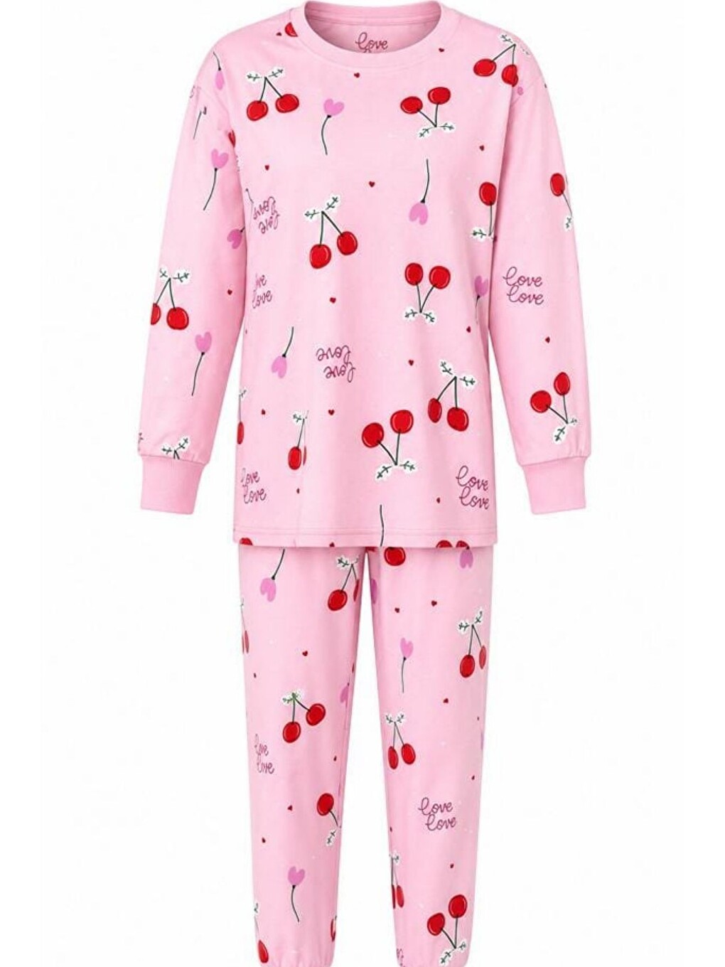 Pembe Kız Çocuk Pamuklu Desenli Pijama Takım Tkm1018-6