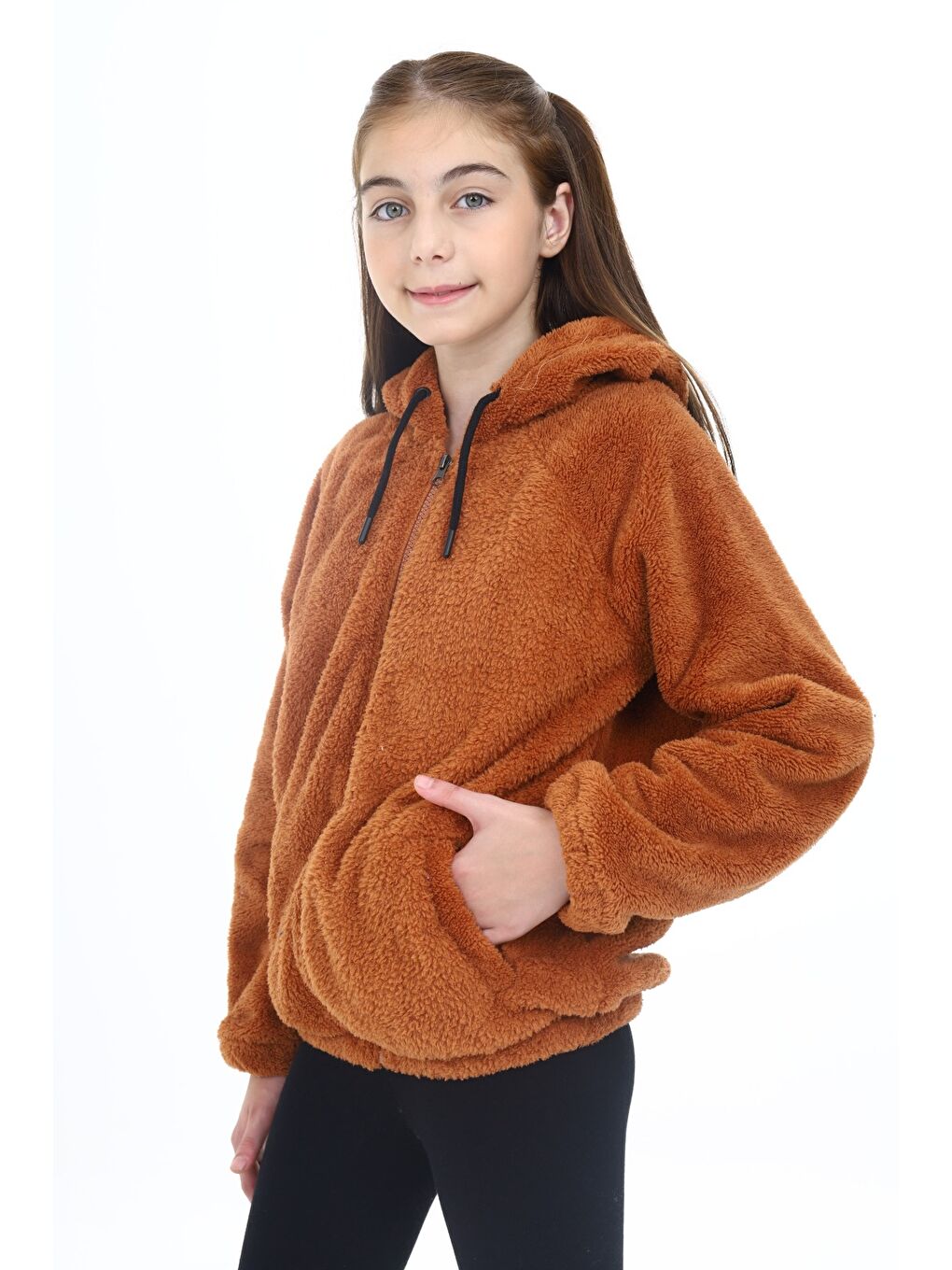 Toontoykids Kahverengi Kız Çocuk Pelüş Fermuarlı Sweatshirt