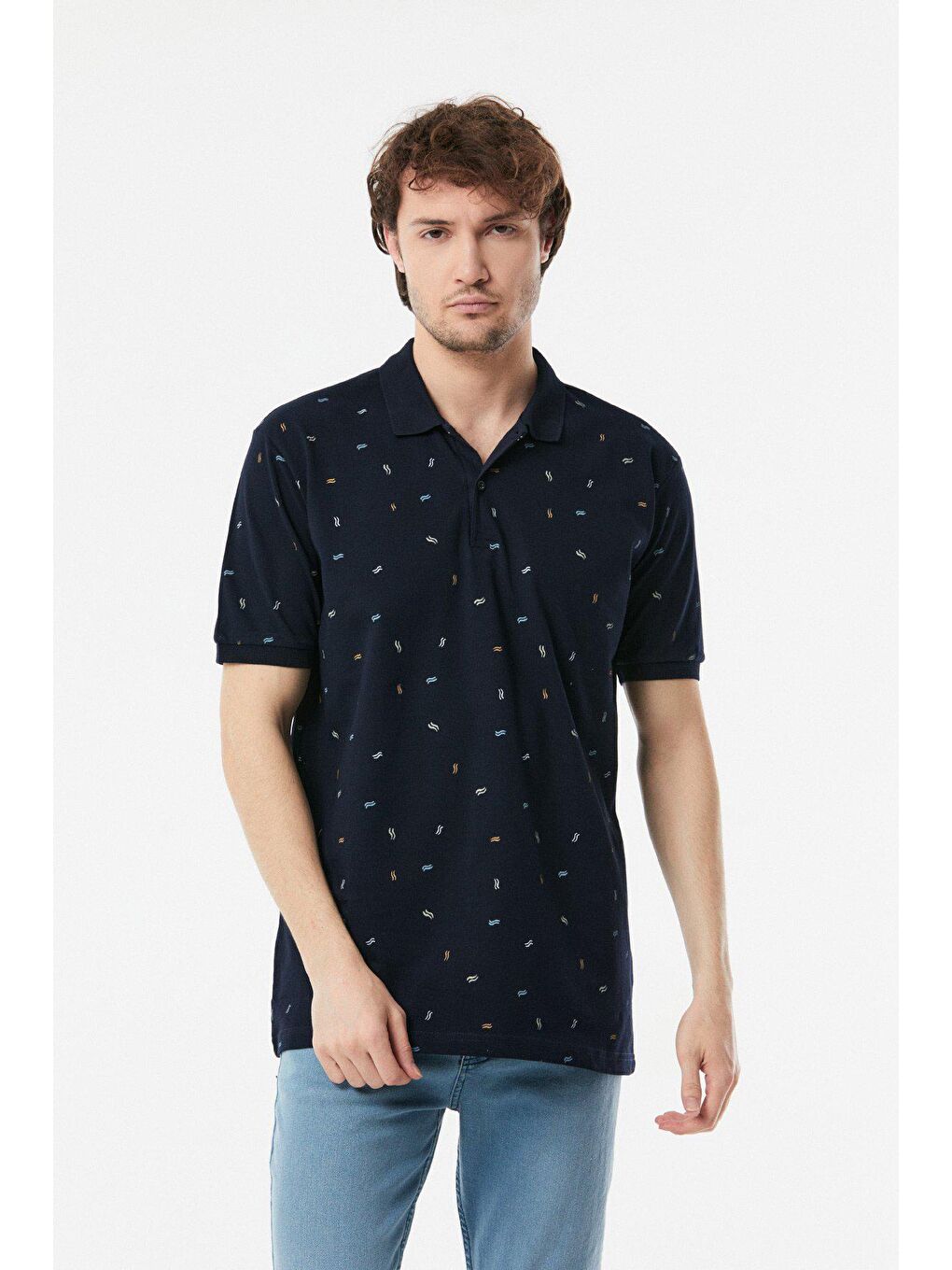 Lacivert Baskılı Polo Yaka Tişört-1