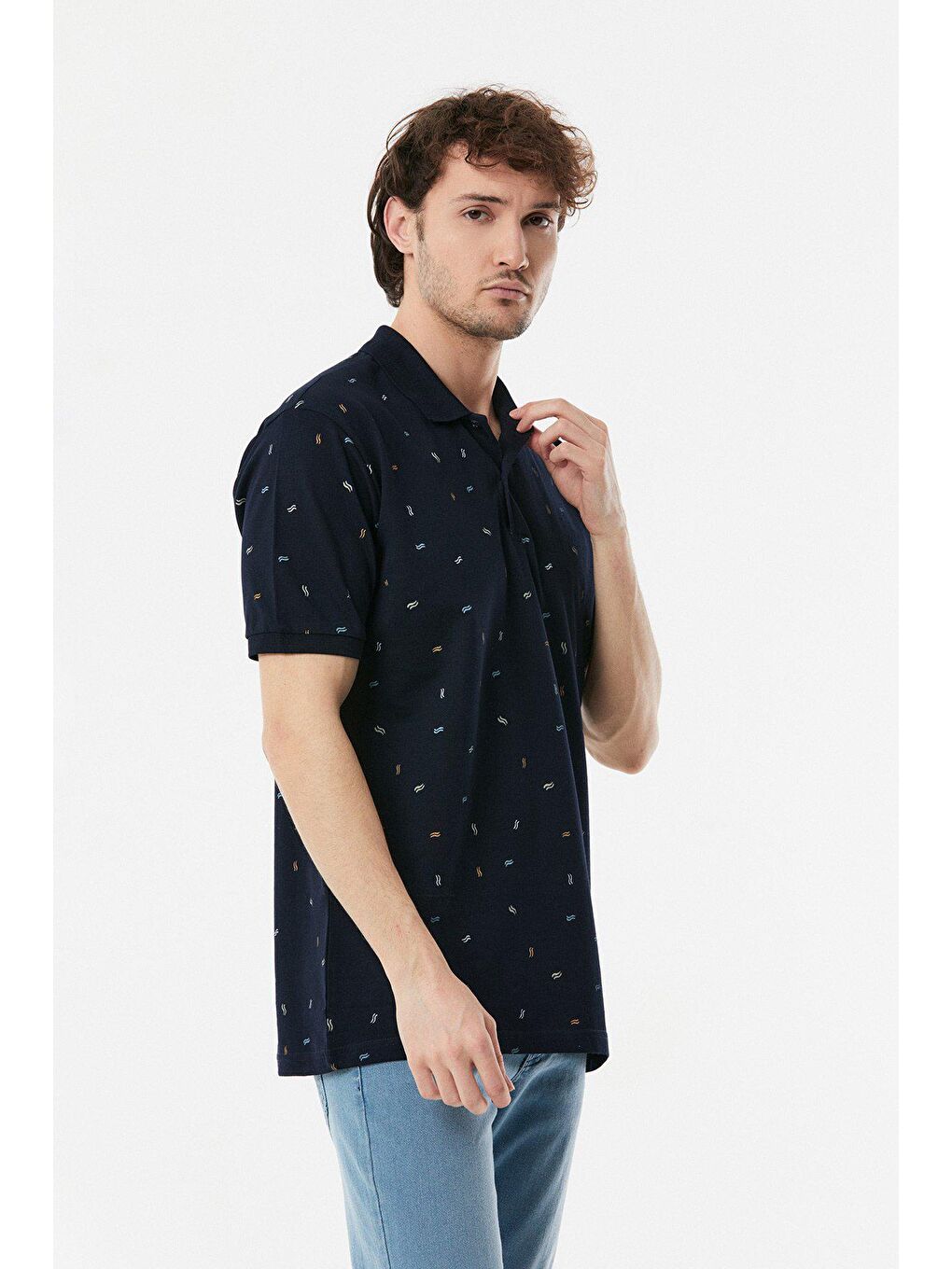 Lacivert Baskılı Polo Yaka Tişört-3