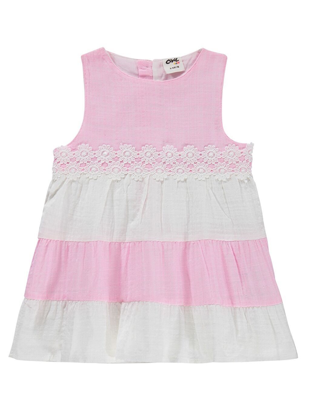 Baby Renkli Roba Dantelli 6-18 Ay Elbise - Pembe