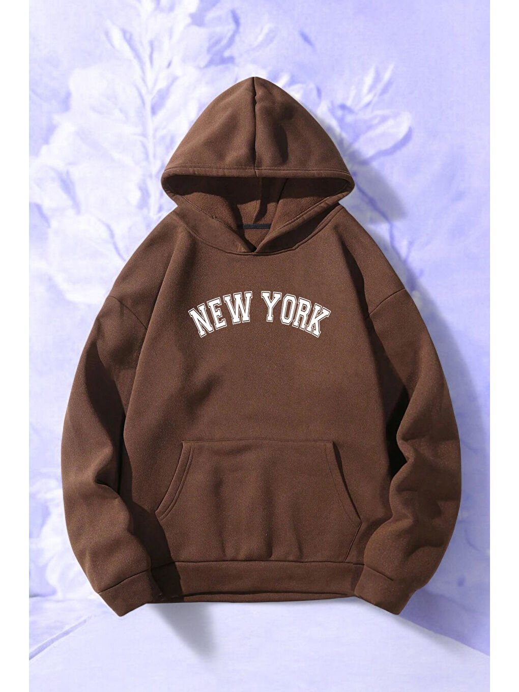 Kahverengi Newyork Baskılı Oversize Sweatshirt Hoodie