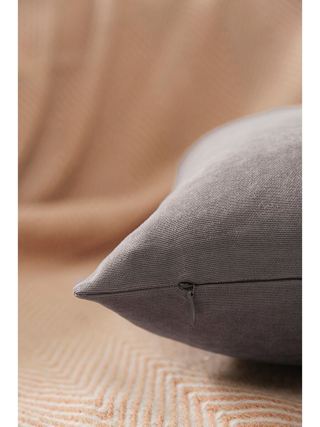 Kahverengi Panoroma Süet Dokulu Düz Punch (panç) İçin Uygun Açık Kahve 50x50 Dekoratif Kırlent Kılıfı-1