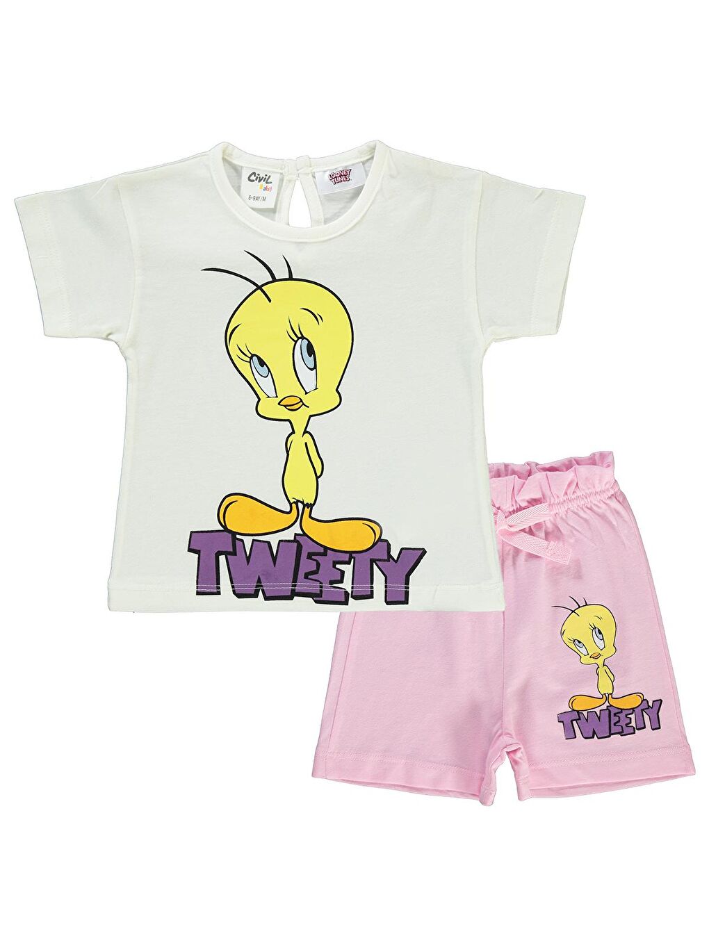 Tweety Ekru-Pembe Tweetty Kız Bebek Şortlu Takım 6-18 Ay Ekru-Pembe