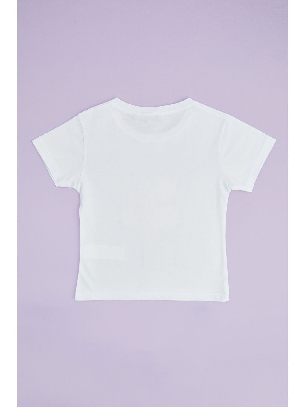 Beyaz Çiçek Baskılı Bisiklet Yaka Kız Çocuk Tişört-1