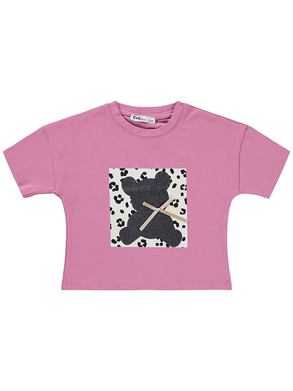 Girls Leopar Ayıcık Desenli 2-5 Yaş Takım - Pembe-3