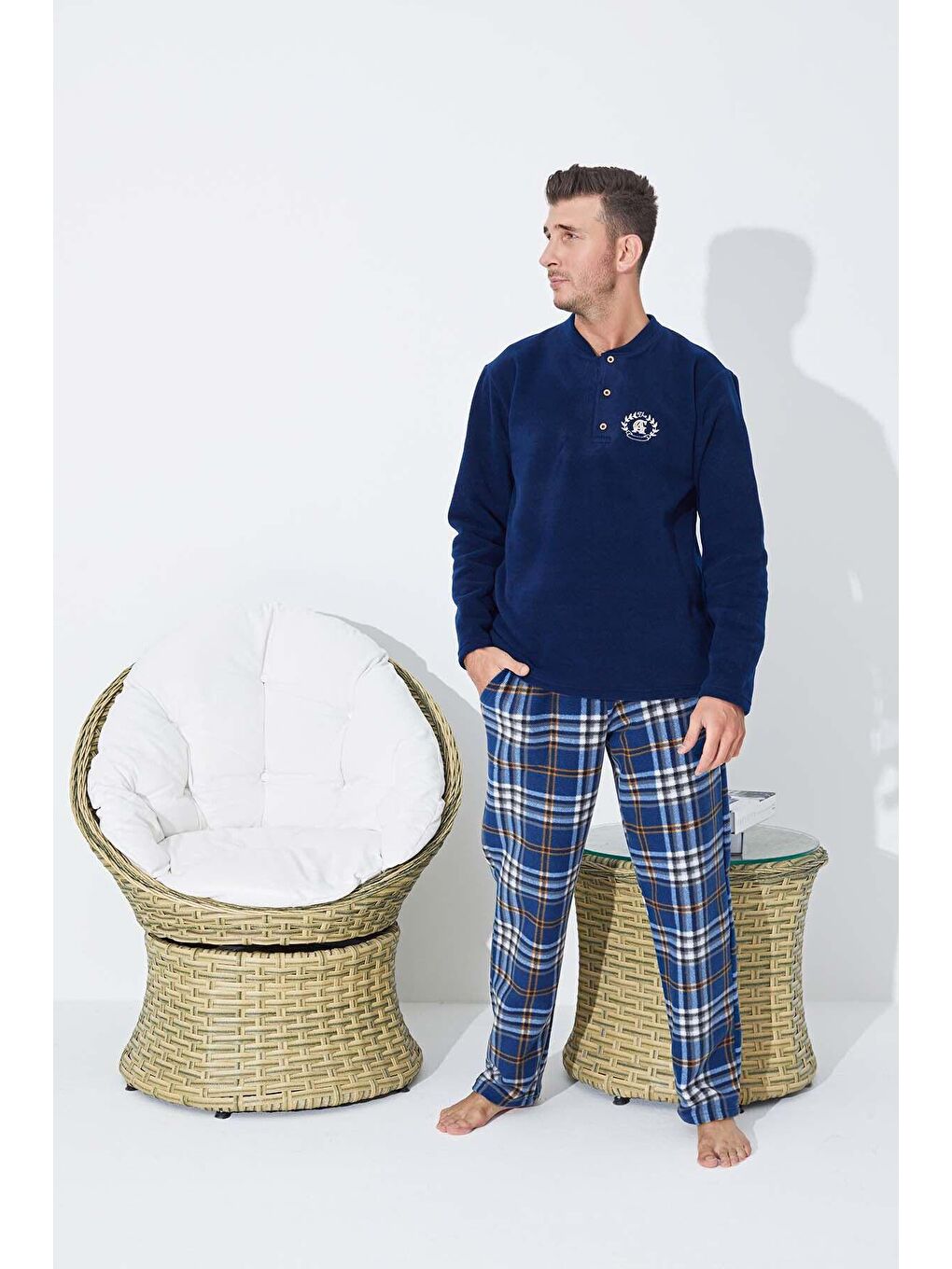 Lacivert Polar Pijama Takim 8856 -8-1