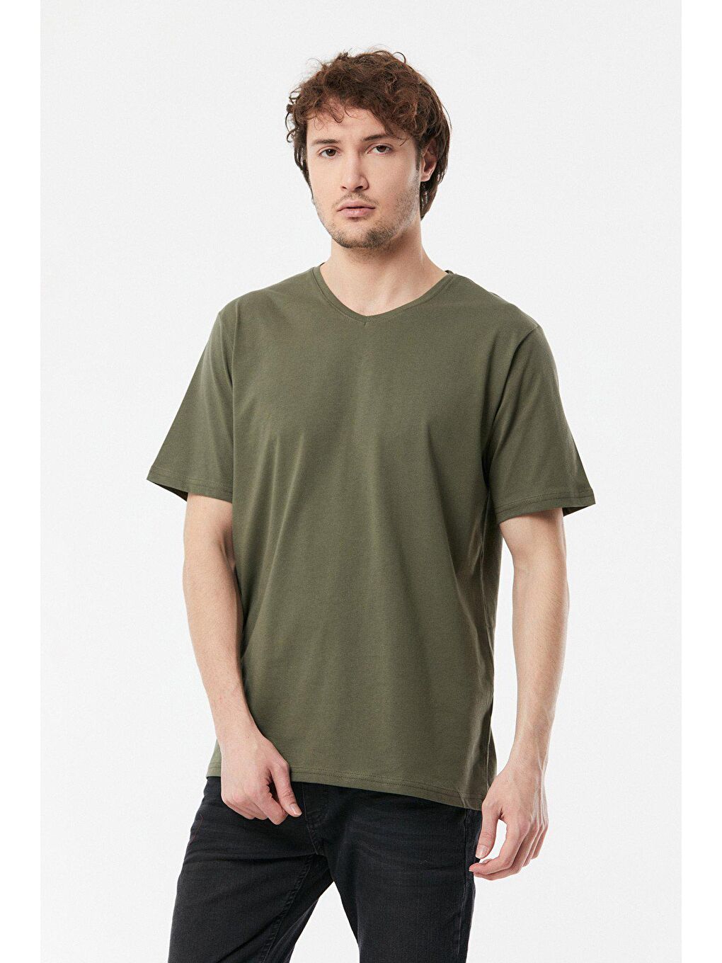 Haki Basic V Yaka Tişört