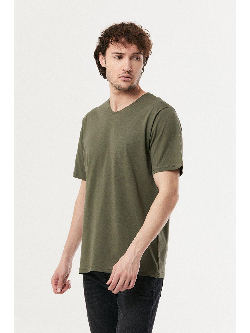 Haki Basic V Yaka Tişört-2