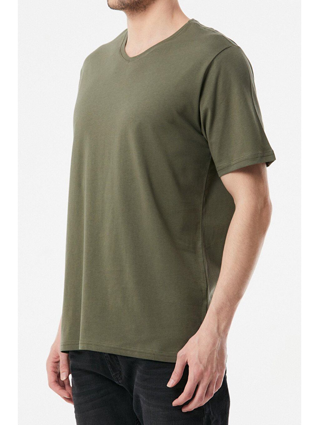 Haki Basic V Yaka Tişört-3