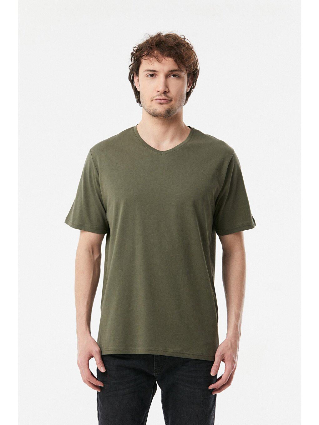 Haki Basic V Yaka Tişört-4