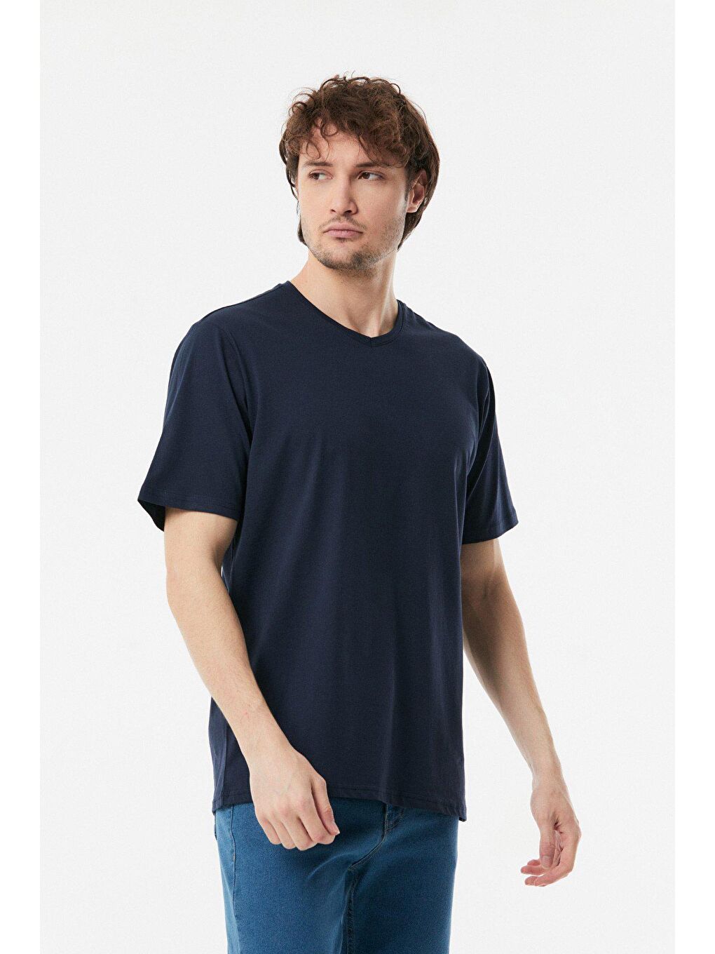 Lacivert Basic V Yaka Tişört-2
