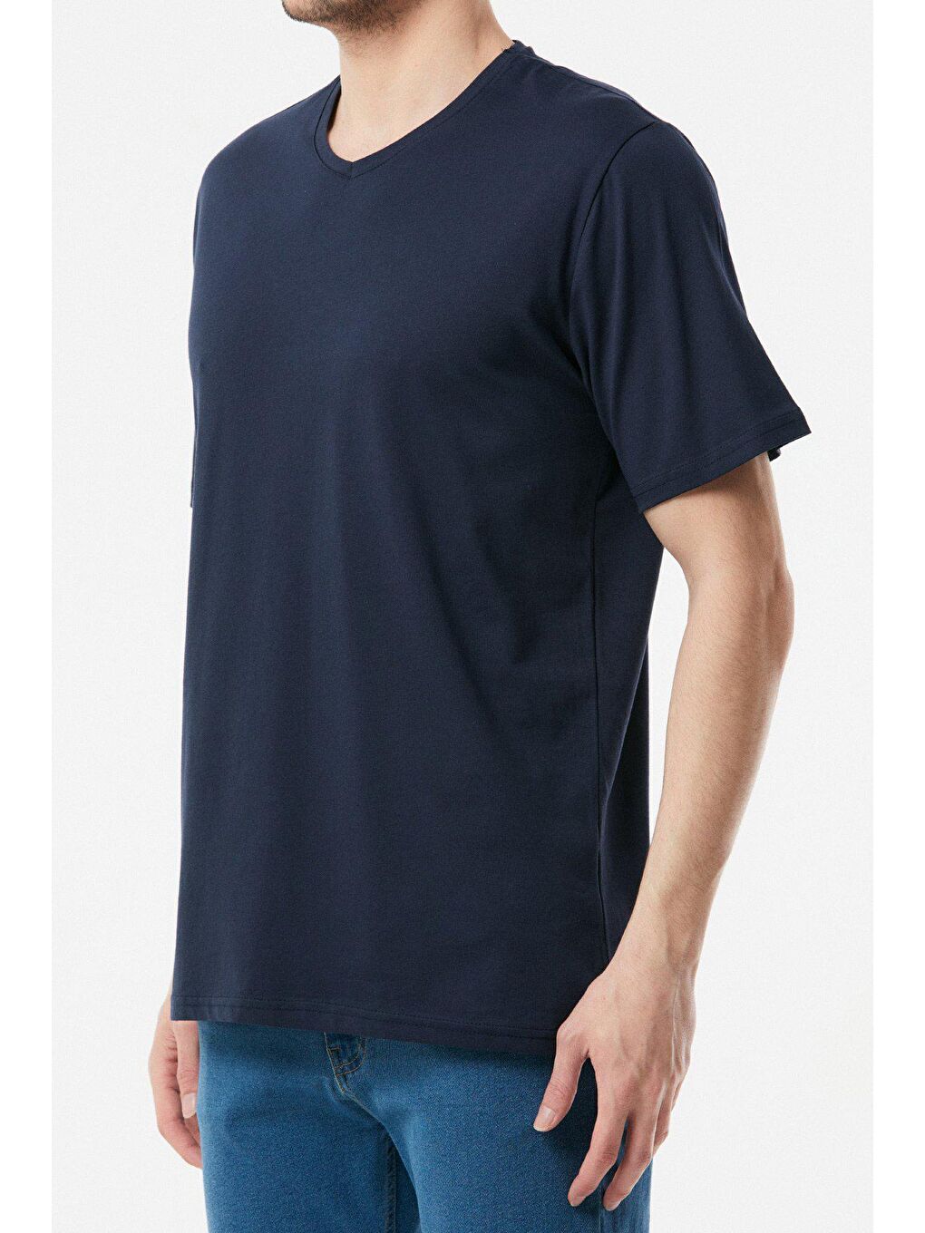 Lacivert Basic V Yaka Tişört-3