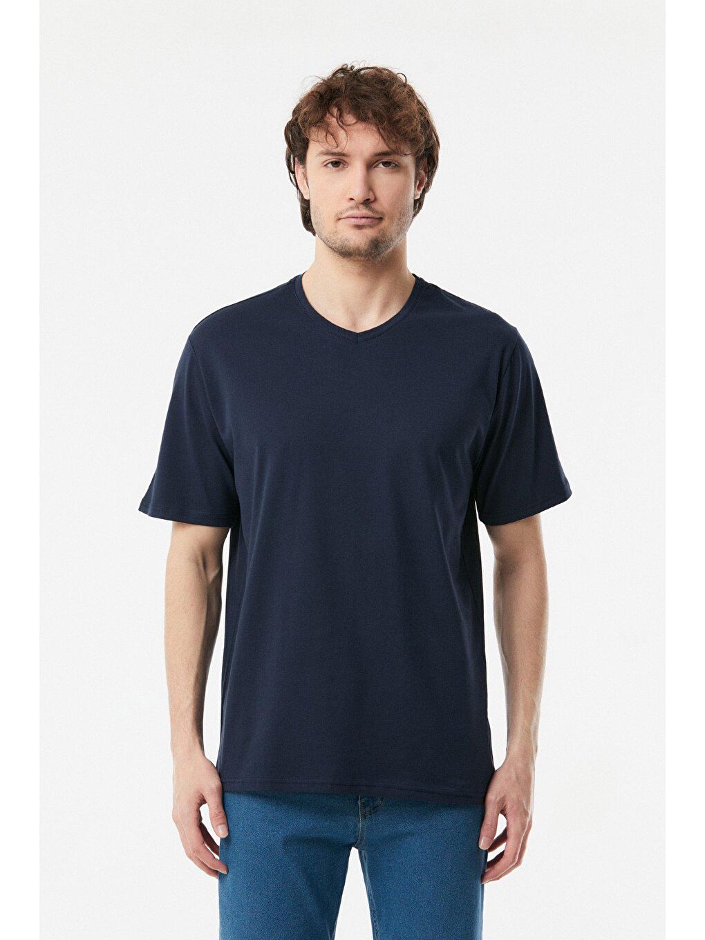 Lacivert Basic V Yaka Tişört-4