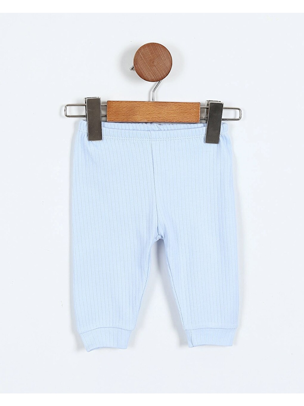 Mavi Çıtçıtlı %100 Pamuk Yenidoğan Fitilli Alt Üst Pijama Takım-1